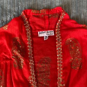 Juliet Dunn Vibrant Red with Gold Embroidery Blouse